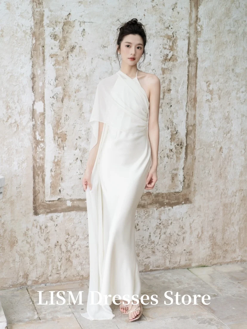 LISM-vestidos de novia sencillos con cuello Halter, corte en A, Corea, sesión de fotos, satén, largo hasta el suelo, vestidos de novia elegantes, corsés personalizados