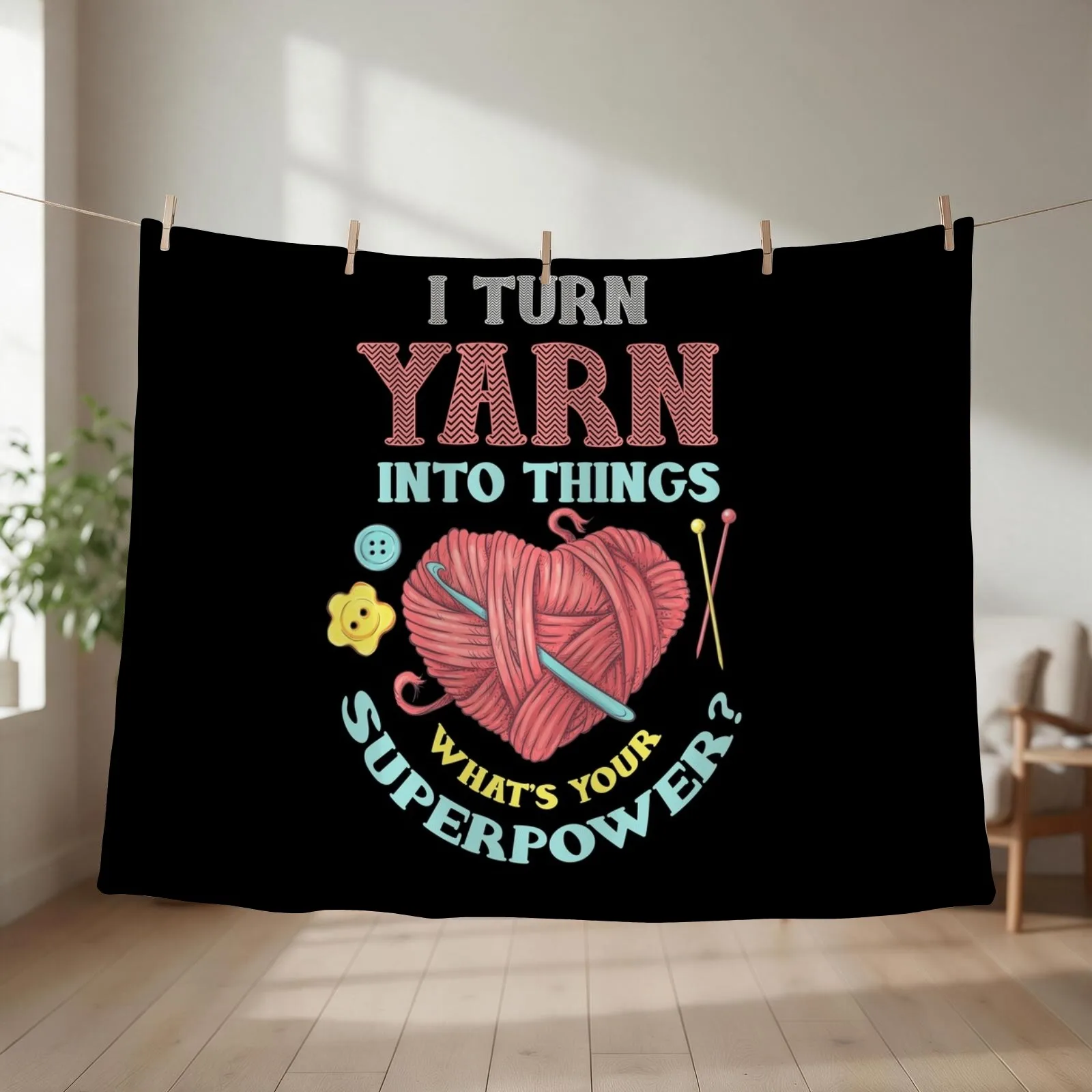 I Turn Yarn Into Things Knitting And Crochet Heart Design Throw Blanket couch cozy soft plush fuzzy picnic outdoor blanket