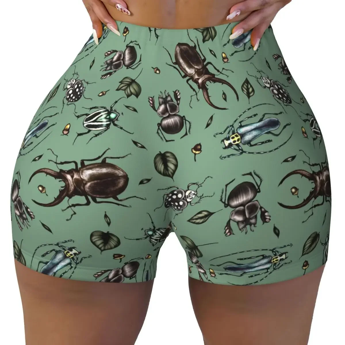 Custom Colored Beetle Pattern - Insect Collection Yoga Shorts Women Gym Workout Running Athletic Volleyball Biker Shorts