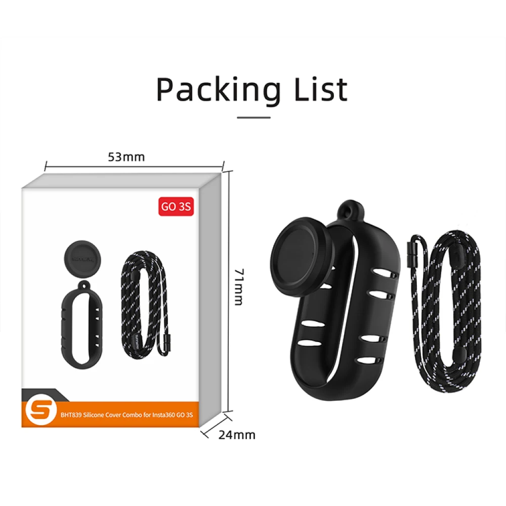 Easy Heat Dissipation Silicone Case+Lens Cover + Lanyard for Insta360 GO 3S Mini Camera Accessories