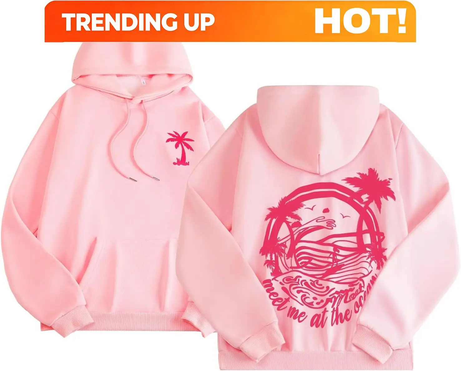 Palm Graphic Hoodies for Women Aesthetic Y2k Sweatshirts Preppy Outfit