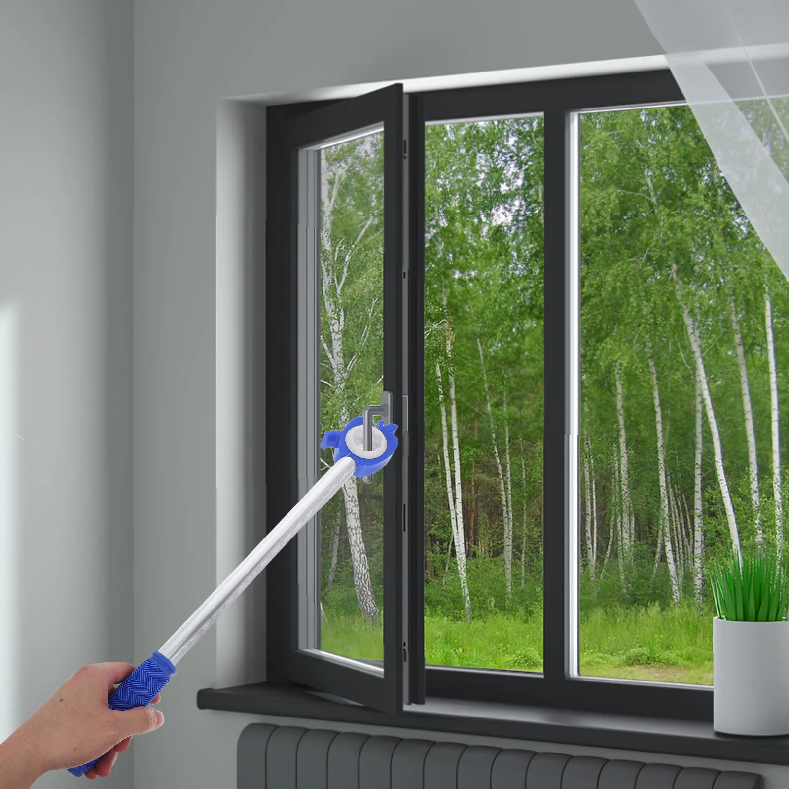Window Opener Tool Aluminum Alloy Extended Rod for Tall Upper Windows Effortless Sliding Casement Operation No Installation