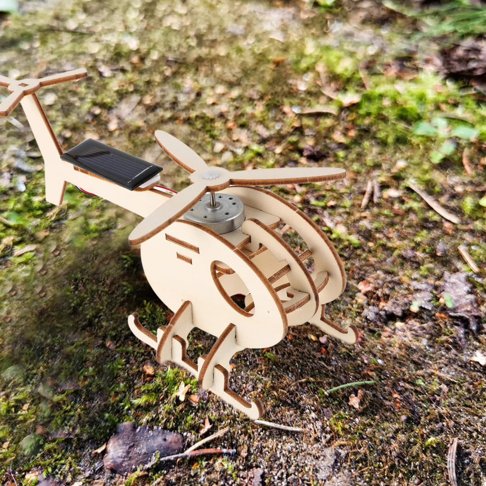Zonne-helikopter Speelgoed Kids Science Kit Techniek Kits Natuurkunde Bureau Vliegtuig DIY Houten Model Monteer Zonne-energie Efficiënt