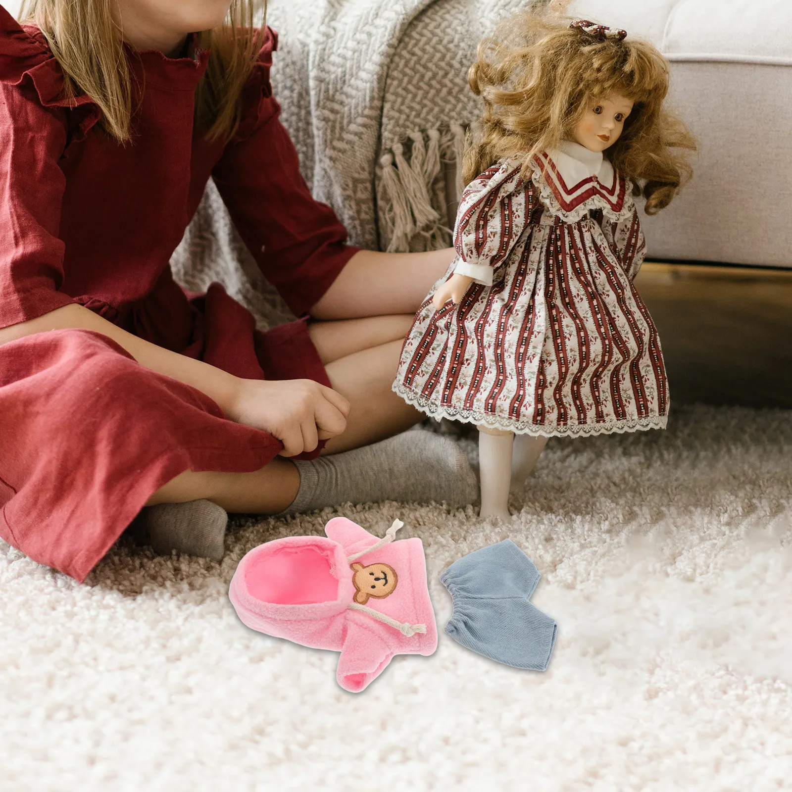 

20Cm Bear Clothing Set Hooded Sweater with Trousers Handmade Soft Fabric Stuffed Animal Costume for Imaginative Play Decorative