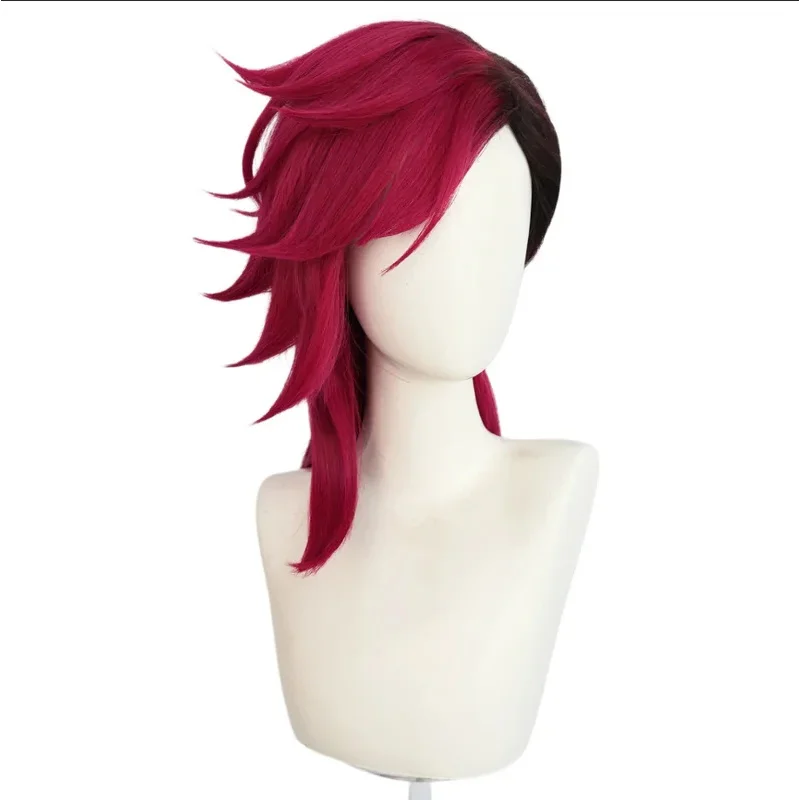 qa156The Piltover Enforcer Vi 코스프레 가발 레드 블랙 혼합 색상 내열성 합성 머리 할로윈 역할 놀이 파티 가발