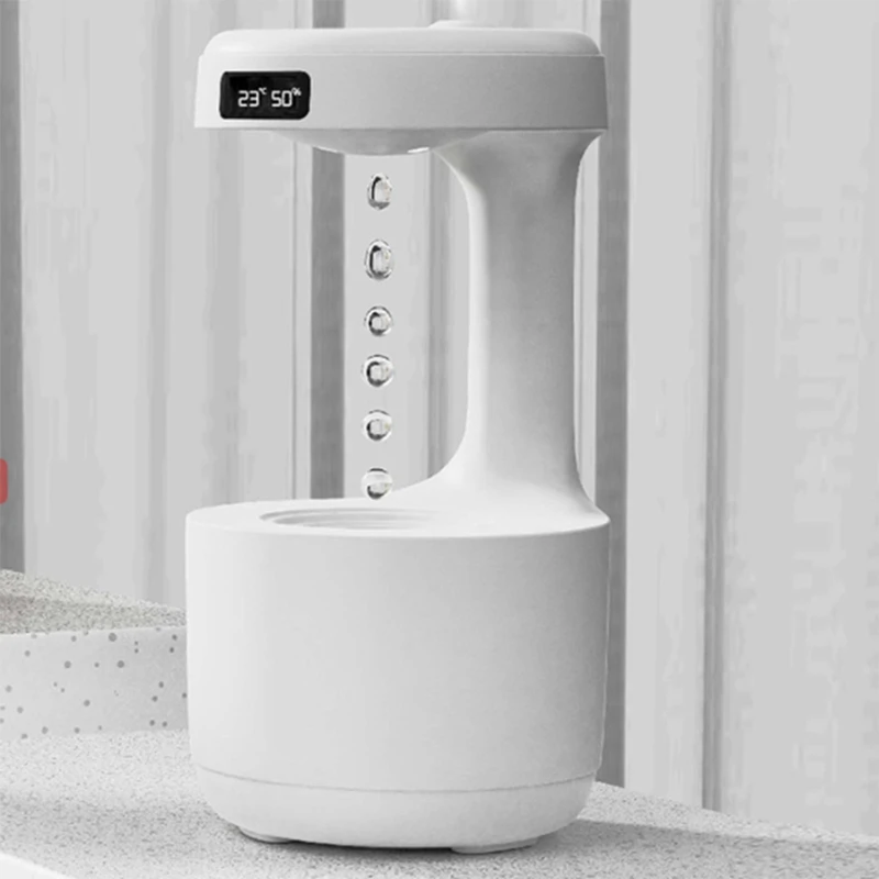 Umidificador de gotas de água anti-gravidade, Ultrasonic Mist Maker, Home Fogger com display LED, Quarto de escritório e desktop, 800ml