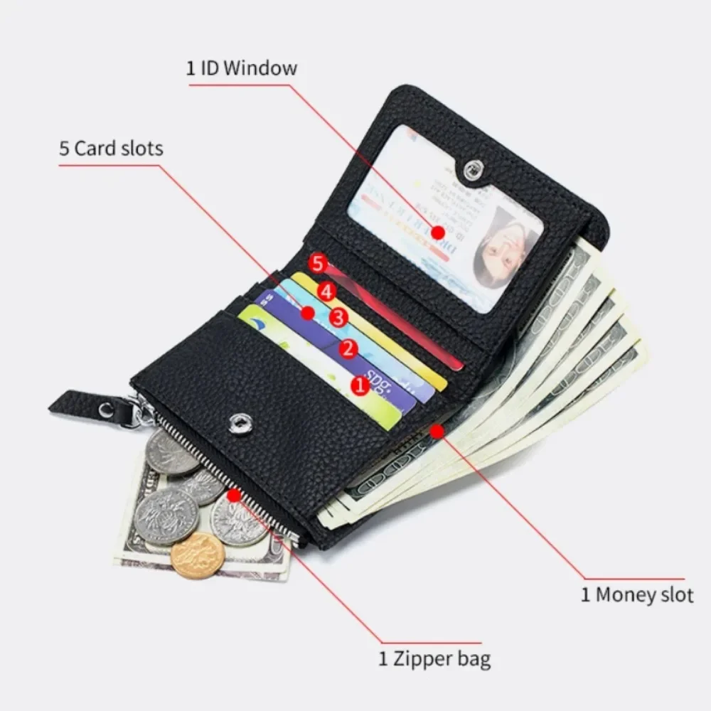 Genuine Leather RFID Short Wallets Card Holder Bag Portable Cowhide Small Zipper Money Coin Purse For Men Women Clutch Pouch