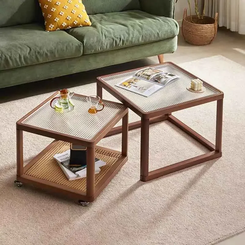 

Nordic Furniture,Glass Tea Table,Combination Coffee Table,Rattan Woven Square Desks,Creative Storage Desk,Living Room Side Table
