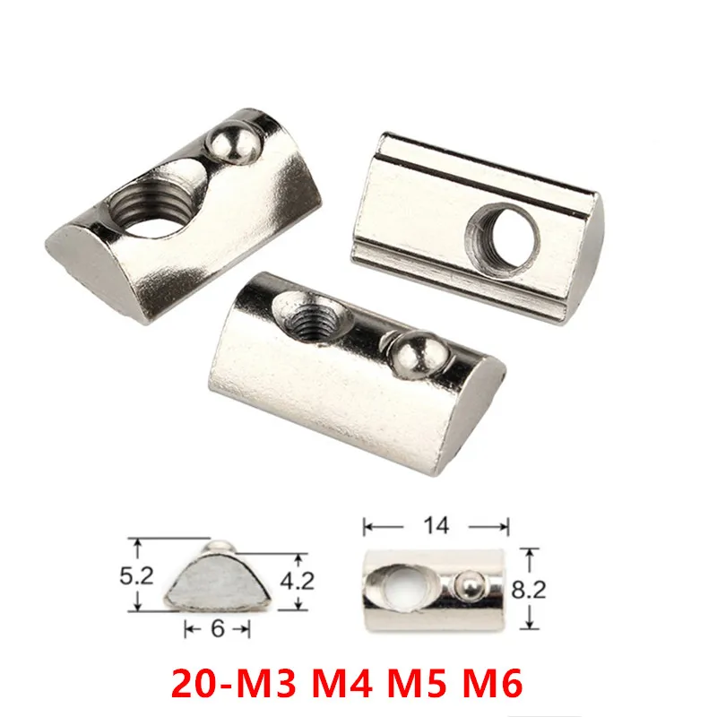 20pcs M3 M4 M5 M6 for 20 series Roll-in T Spring Nuts For EU 2020 Aluminum Profiles Groove 6