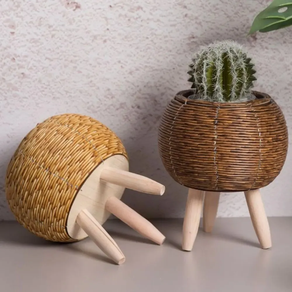 Vintage Rattan Flower Pot Storage Home Decorative Handmade  Desktop Plant Basket Outdoor Garden Pots Flower Pot