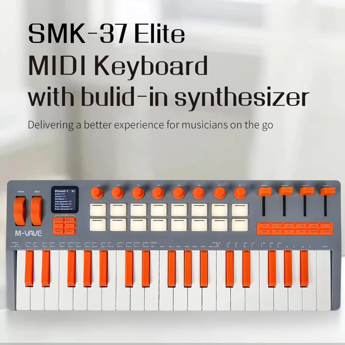 M-VAVE SMK-37 pro Elite Portable MIDI Synthesizer Controller with 37 Keys 16 Pads And Built-in FM Engine - 10h Battery Life