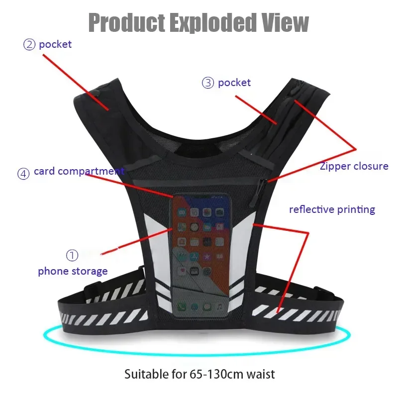 Reflective Running Backpack Universal Lightweight Sport Running Vest Mobile Phone Cards Bag For Jogging Fitness Male Female Vest