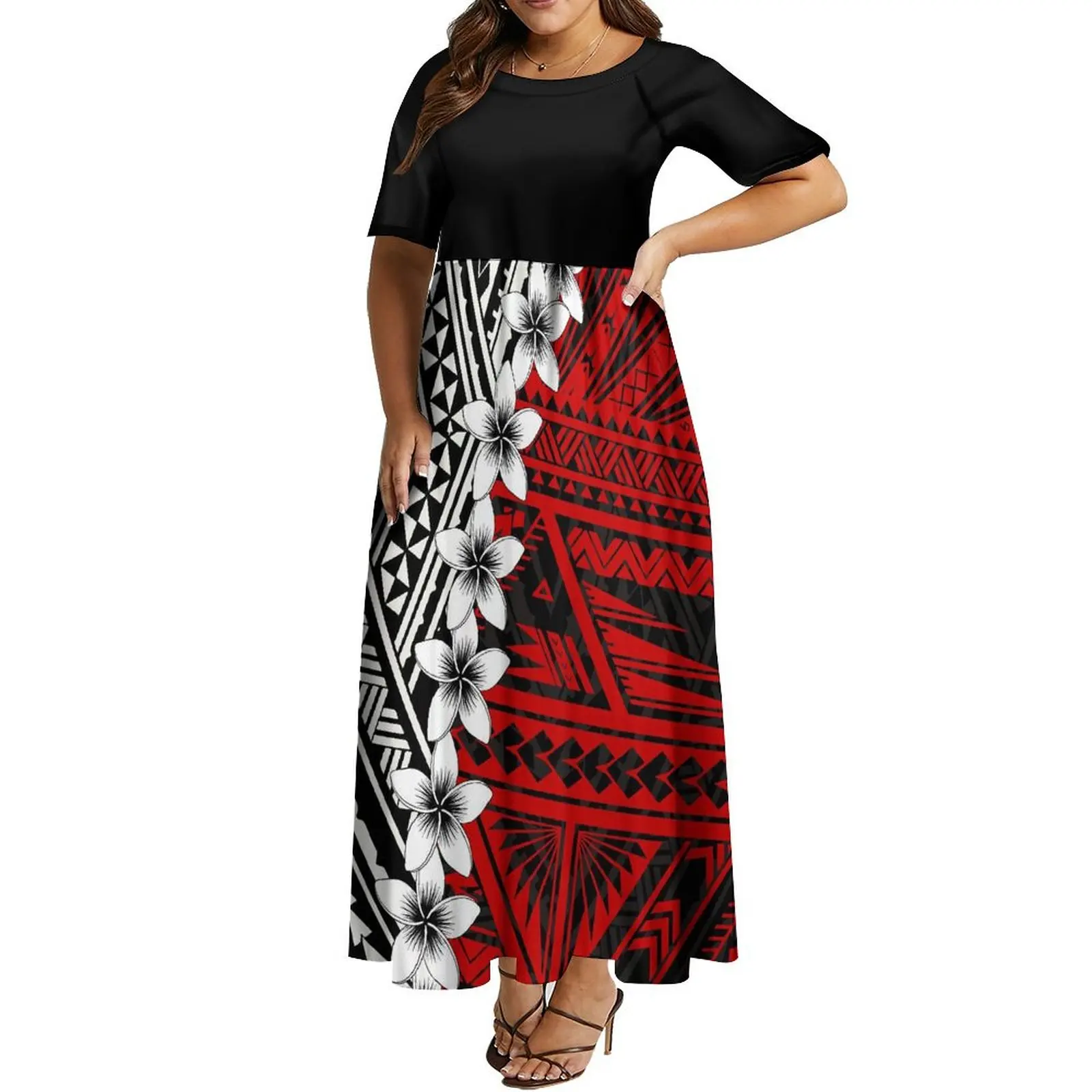 Custom Island Couple Set Polynesian Design Pattern Women'S Crew Neck Jumpsuit Elegant Long Skirt And Men'S Shirt 