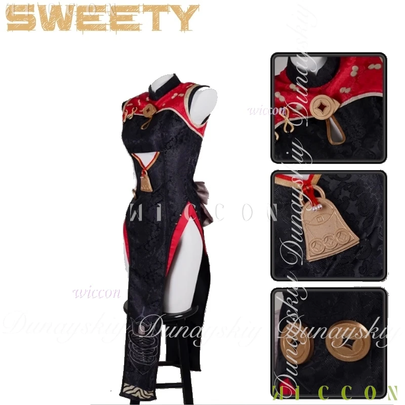 Zenless Zone Zero เกม Sweety คอสเพลย์เครื่องดื่มชาสีดํา Cheongsam และหางม้าคู่ฮาโลวีนคอสเพลย์เครื่องแต่งกาย