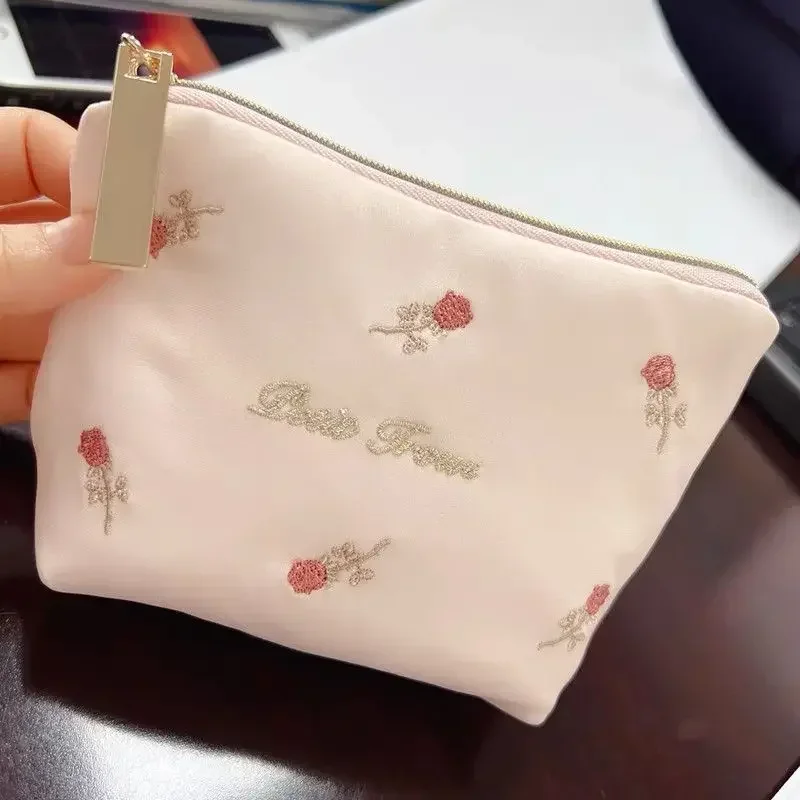 1 Piece Retro Aesthetic Floral Card Purse for Women France Style Women Pink Color Flower Card Coin Wallet Mini Portable Bag