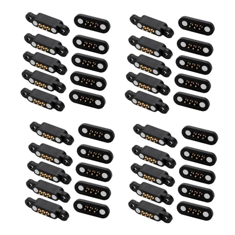 B92B-100Pairs 3Pin Spring Loaded Magnetic Pogo Pin Connector 3 Positions Magnets Pitch 2.3MM Through Holes Male Female Probe