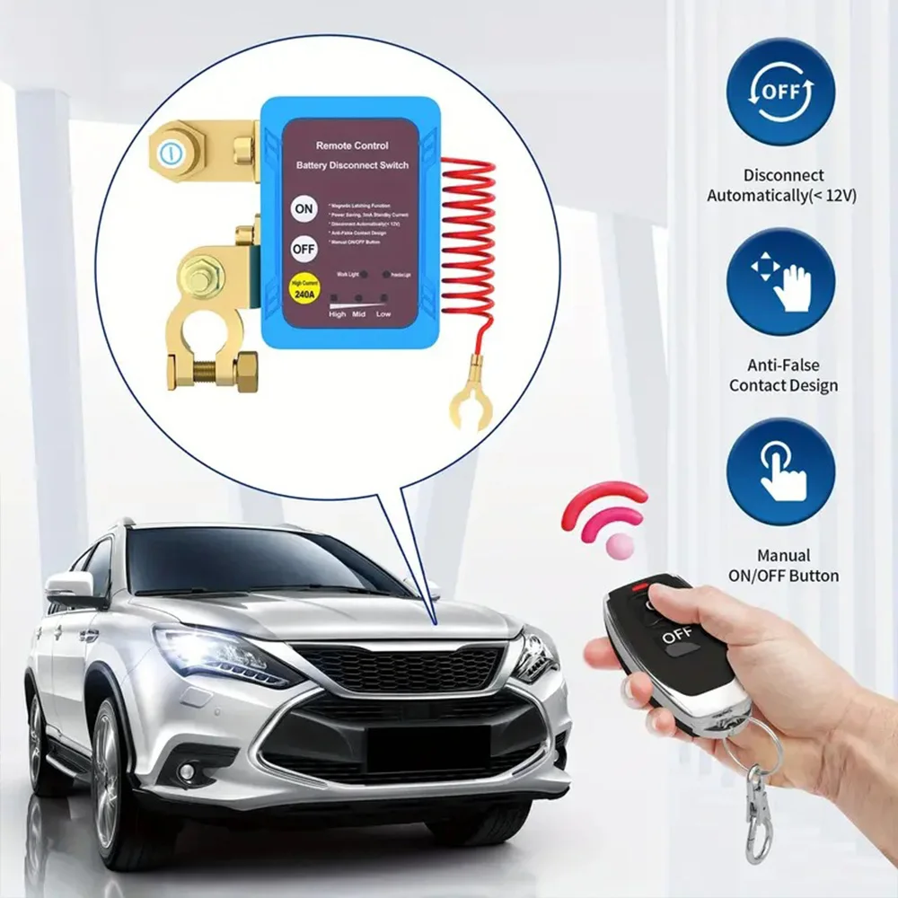 Interruptor remoto de desconexão da bateria 12/24v 240a, interruptor de desligamento automático, evita drenagem da bateria com controle remoto para carro, caminhão, suv