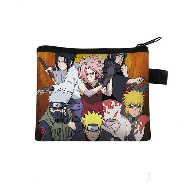 Naruto Coin Wallet Cartoon Print Handbag Sasuke Mini Storage Bag Headphone Case Loose Change Card Bag Student Gift