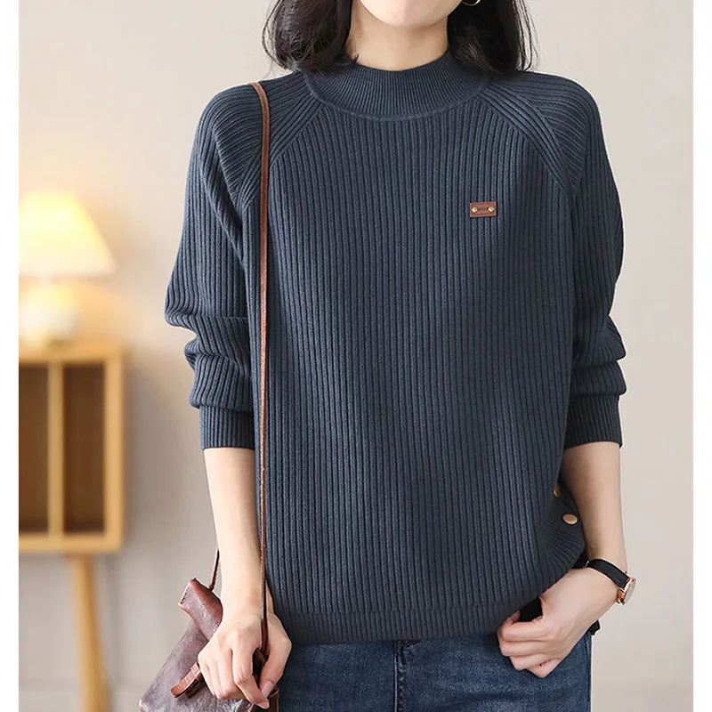 Korean Female Large Size 5XL Sweater Autumn Winter Ladies Half High CCollar Pullover Knitwear Women Loose Fitting Knitting Coat