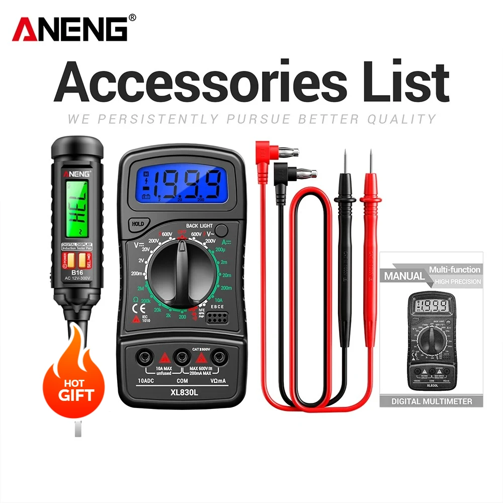 

ANENG XL830L Digital Multimeter 1999 Counts Voltage Tester CE Certified B16 NCV Voltage Tester Pen Electrician Tools Home Use