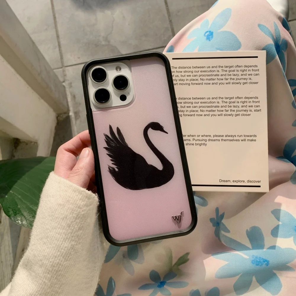 Casing Ponsel Bunga Hijau Angsa Hitam 3D Bunga Liar Mewah untuk iPhone 16 15 13 12 14 Pro Max Plus 16pro 14pro 15pro WF Coque