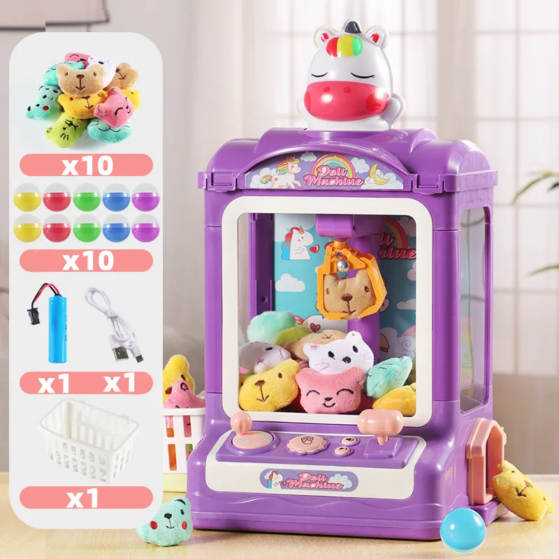 Automatic Doll Claw Machine Toy for Kids Mini Coin Operated Play Game Dolls Drawing Machines with Light Music Children\'s Day Toy