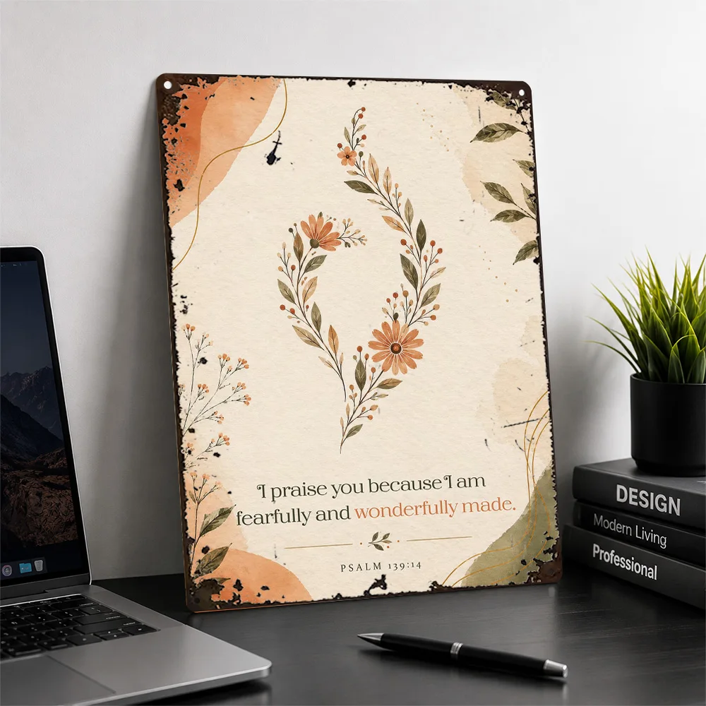 Psalm 139 Bible Verse Flowers Textured Metal Poster Botanical Wall Art For Home Office Customized Aluminum Sign Christian Gift