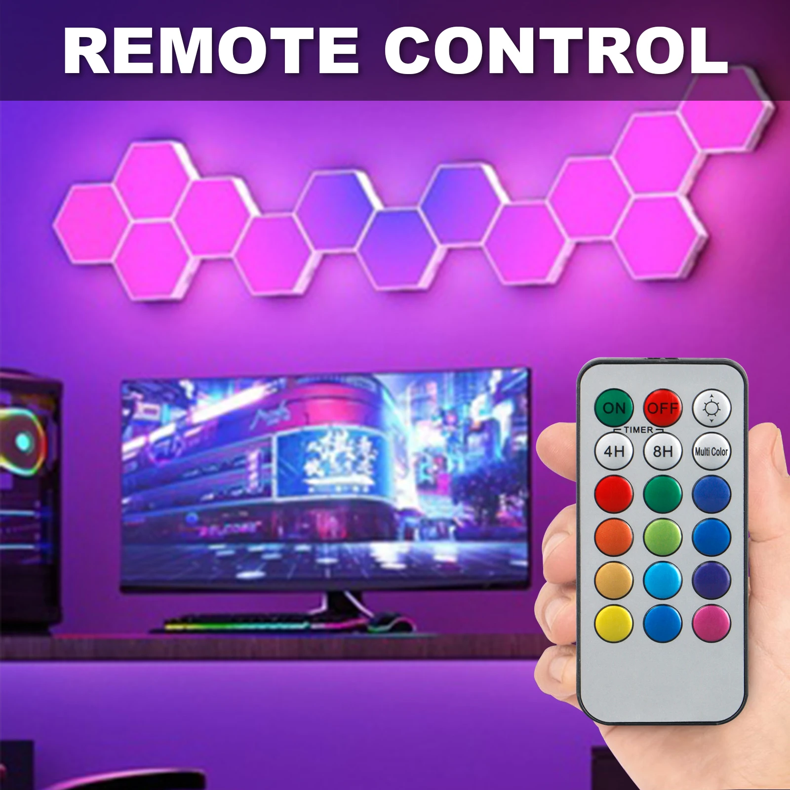 Ferngesteuerte geometrische sechseckige LED-Mehrfarbenleuchten, Wohnzimmer, Schlafzimmer, Arbeitszimmer, DIY-Atmosphäre, Dekoration, Wandleuchten