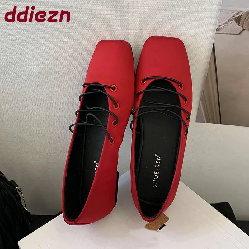 2025年新作-レディース-メリージェーンズ-フラットシューズ-浅履き-高級-ソフト-スクエアトゥ-ファッション-シルク-バレエシューズ