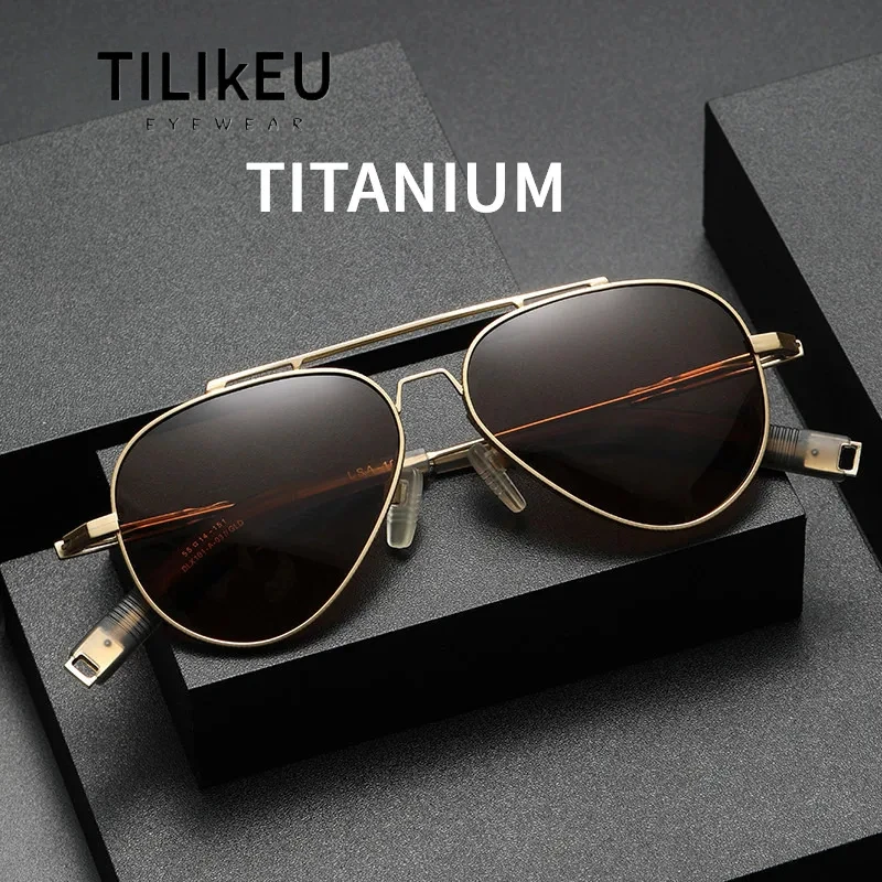 2025 New Titanium Polarized Men Sunglasses Classic Pilot Large Frame Designer Retro Eyewear Driving Outdoor Fishing Sports UV400