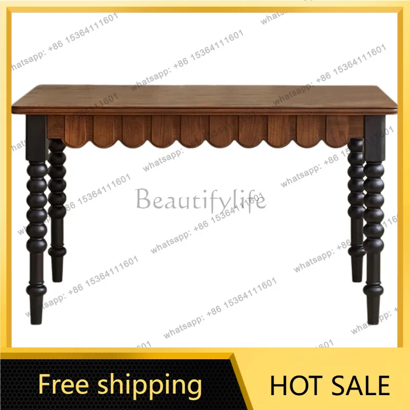 Zj. French retro solid wood long dining table villa antique living room Roman column writing desk