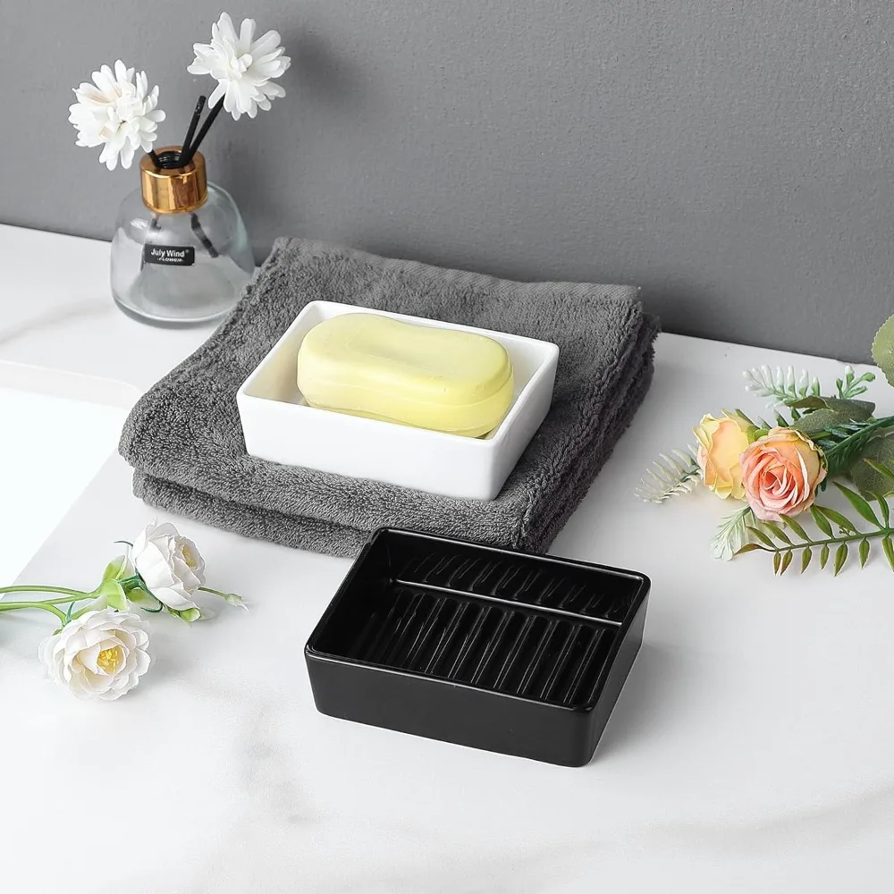 New Ceramic Soap Dish Rectangle Durable Soap Holder Portable Moisture-proof Soap Tray Kitchen Bathroom