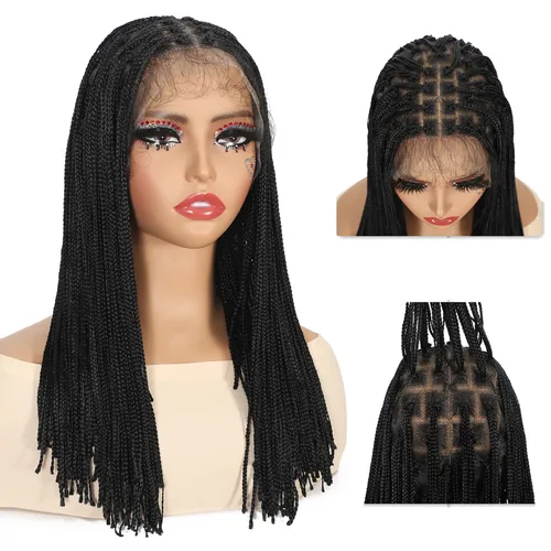 Peluca llena de encaje sintético en venta de liquidación con pelo de bebé pelucas trenzadas de encaje sin nudos para mujeres negras peluca negra cabello trenzado M008