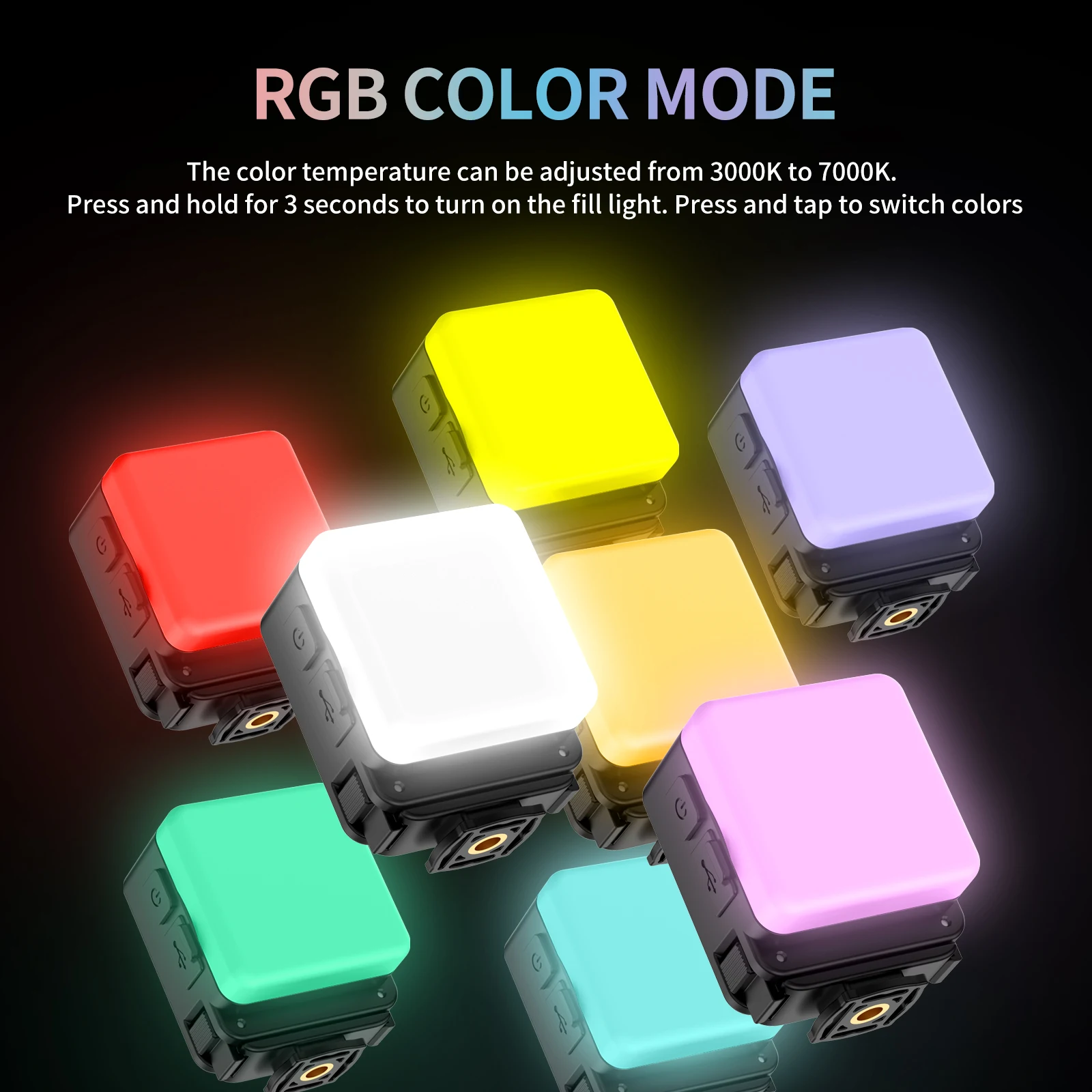 Quick-Release LED Fill Light for Action Cameras, 3 Color Modes Dimmable Video Light, USB-C Rechargeable Lamp for DJI Osmo Action