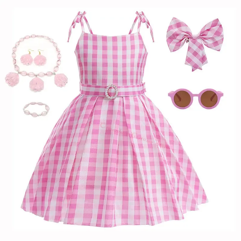 Vestido de Barbier para niñas, disfraz de Cosplay, falda para la playa a cuadros rosa, traje para fiesta en la playa, fiesta de Halloween, puesta en escena para niños