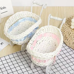 1Pcs Basket Baby Cart Stroller Woven Decorations Mini Cutie Candy Wicker Storage Serving Toy Fruit