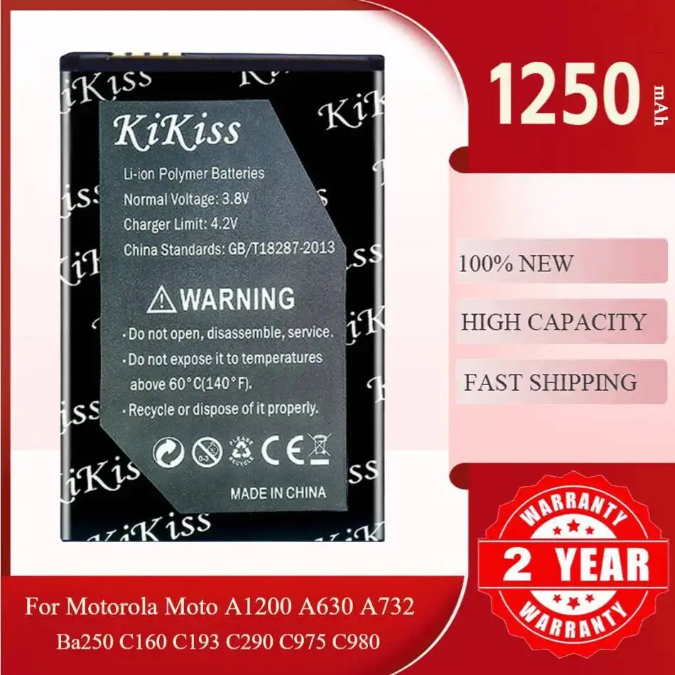 

Аккумулятор Kikiss BT50 1250 мАч для Motorola Moto A1200 A630 A732 BA250 C160 C193 C290 C975 C980
