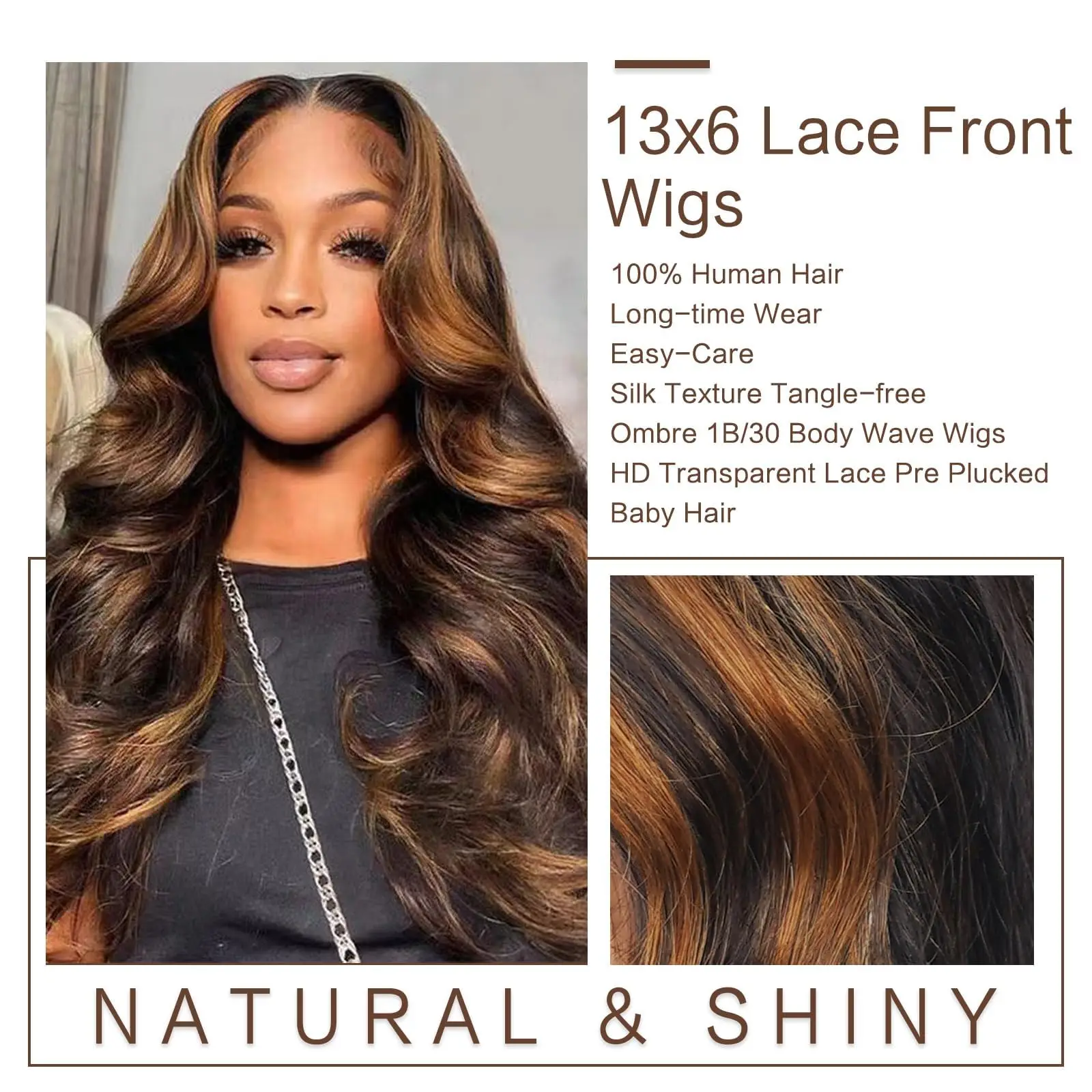 1B/30 Highlight Ombre Lace Frontal Wig Human Hair 26 IN Body Wave Highlight Colored 13x4 HD Lace Front Wig