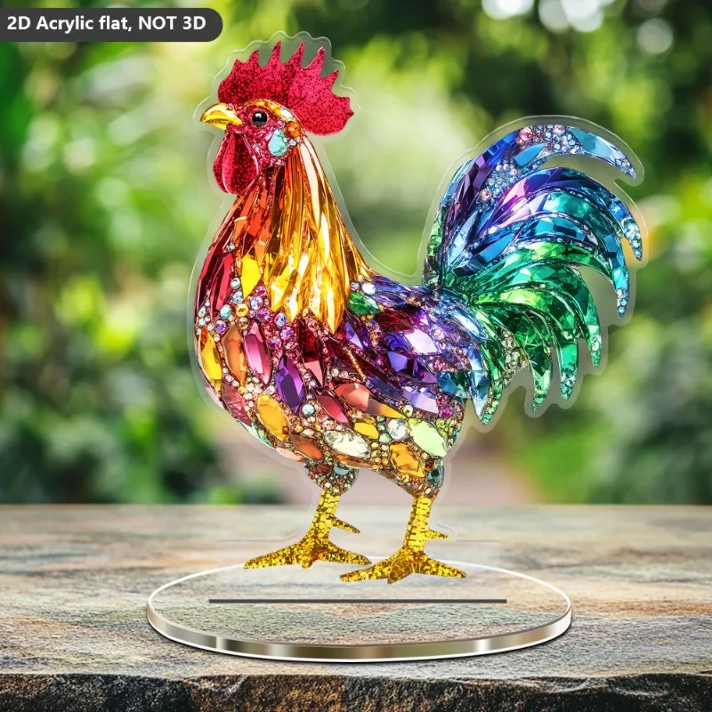 

Creative Colorful Beautiful Rooster Ornament Mascot Statue 2D Flat Acrylic Home Bookshelf Office Desktop Decoration Friend Gifts