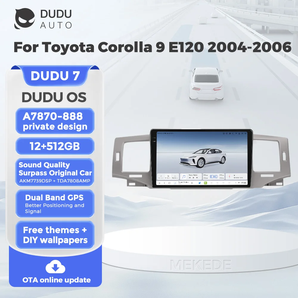 DUDU7 Pure Android13 8-Core 12+512GB 2K Screen Car Radio Intelligent Navigation For Toyota Corolla 9 E120 2004-2006 GPS Car-Play