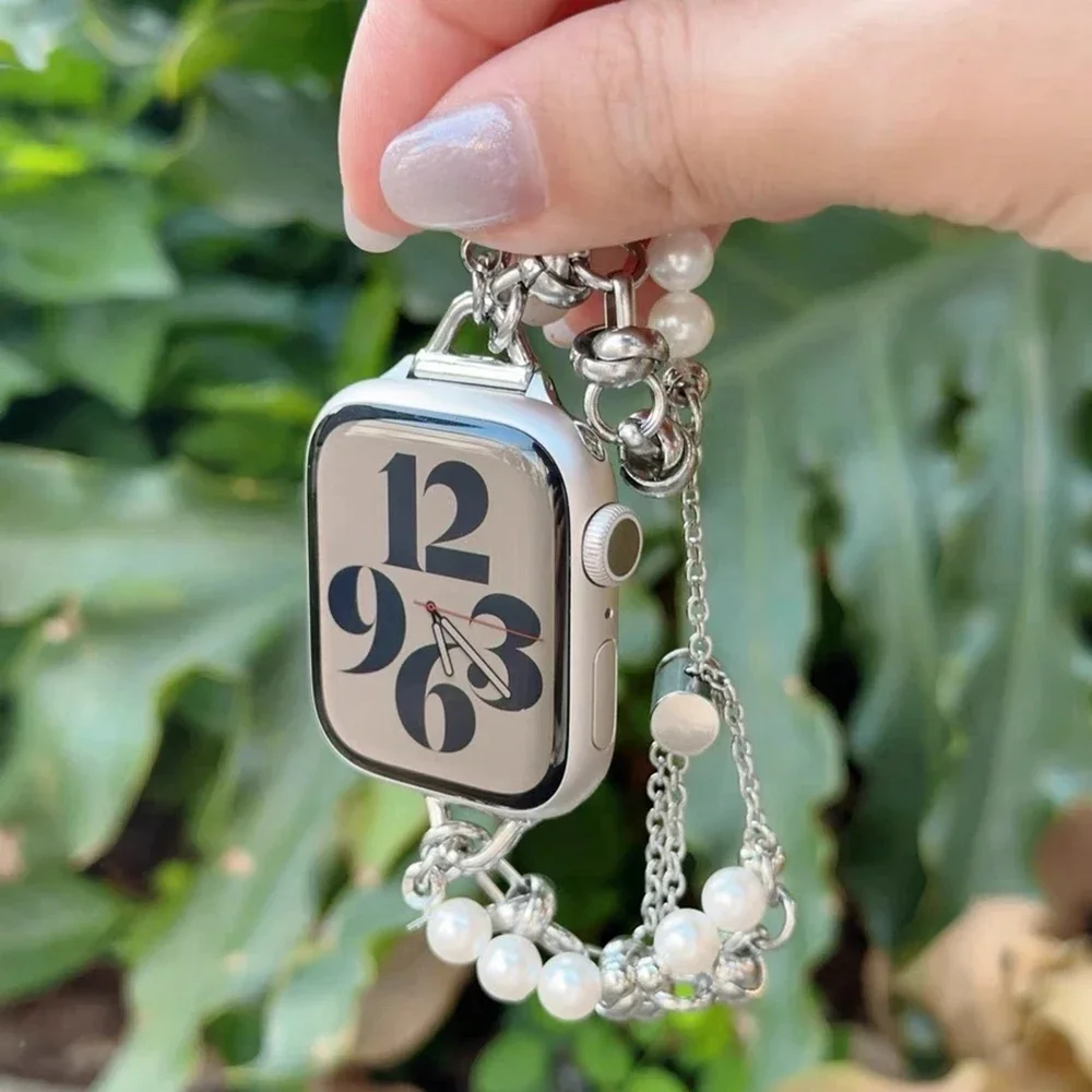 Correa de bucle de Metal con cuentas para Apple Watch Band para mujer 38mm 40mm 41mm 42mm 44mm 45mm 46mm 49mm