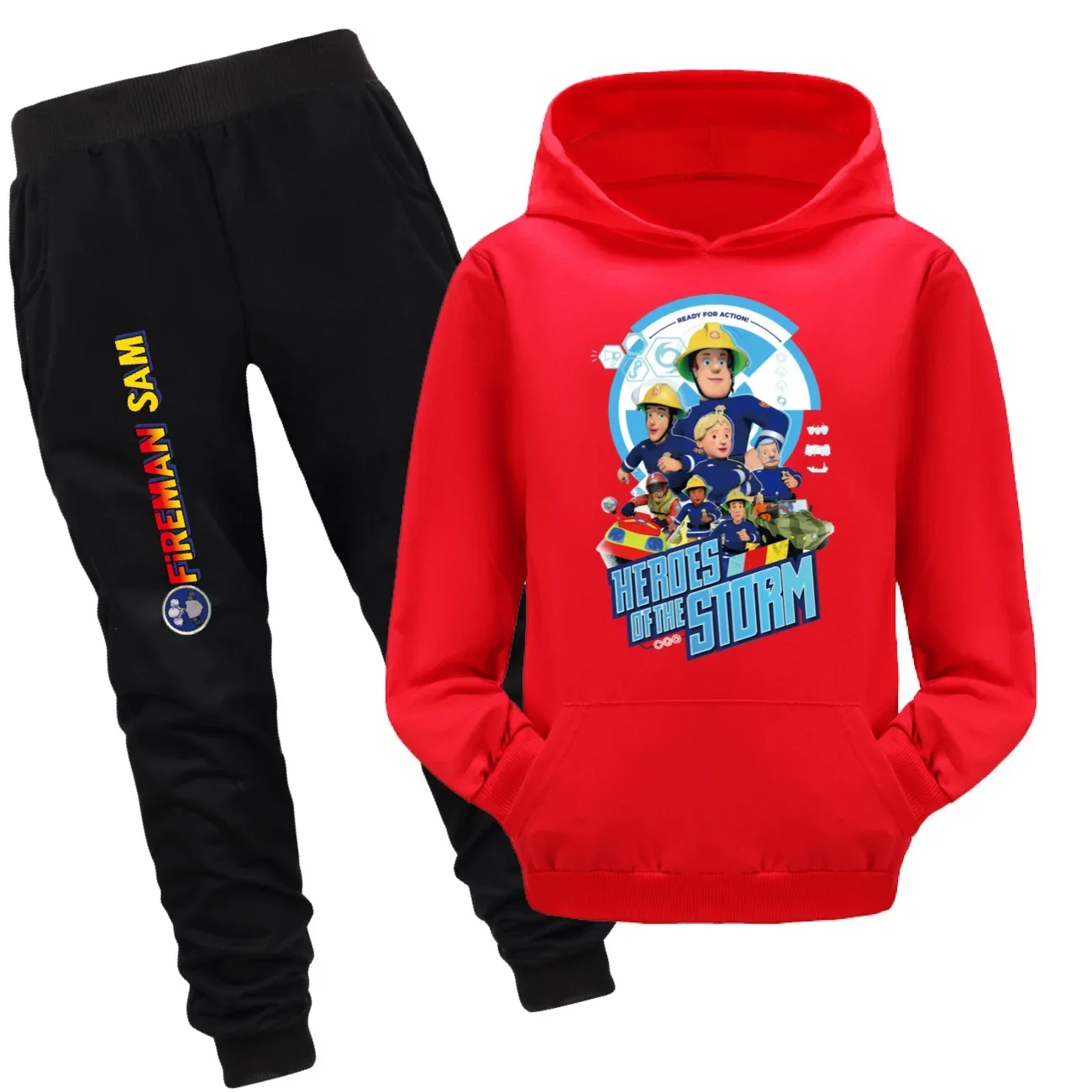 FIREMAN SAM Clothes Set Kids Cartoon Firefighter Hoodie+Jogging Pants 2pcs Sets Boys Fall Autumn Tracksuit Toddler Girls Outfits