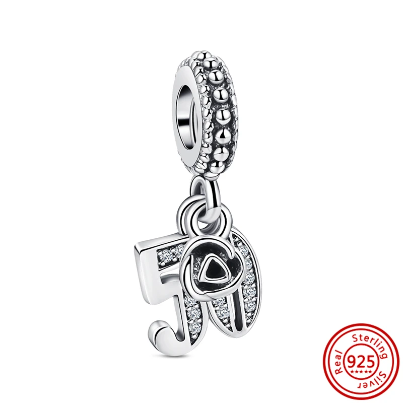New 100% Real 925 Sterling Silver Number 20 60 50 Charm Bead Fit Original Pandora Charms Bracelet Pendant Women DIY Fine Jewelry