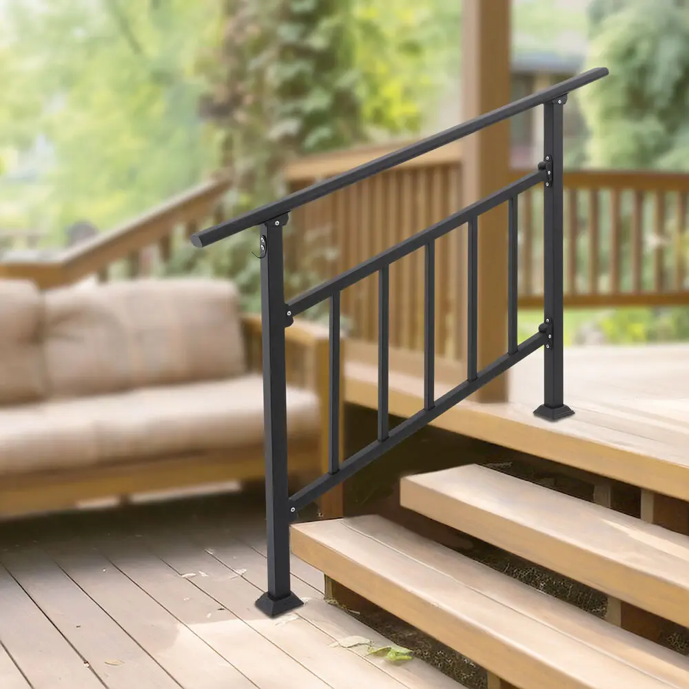 Black Handrails for Outdoor Steps Flexible Exterior Stair Railing with Fences