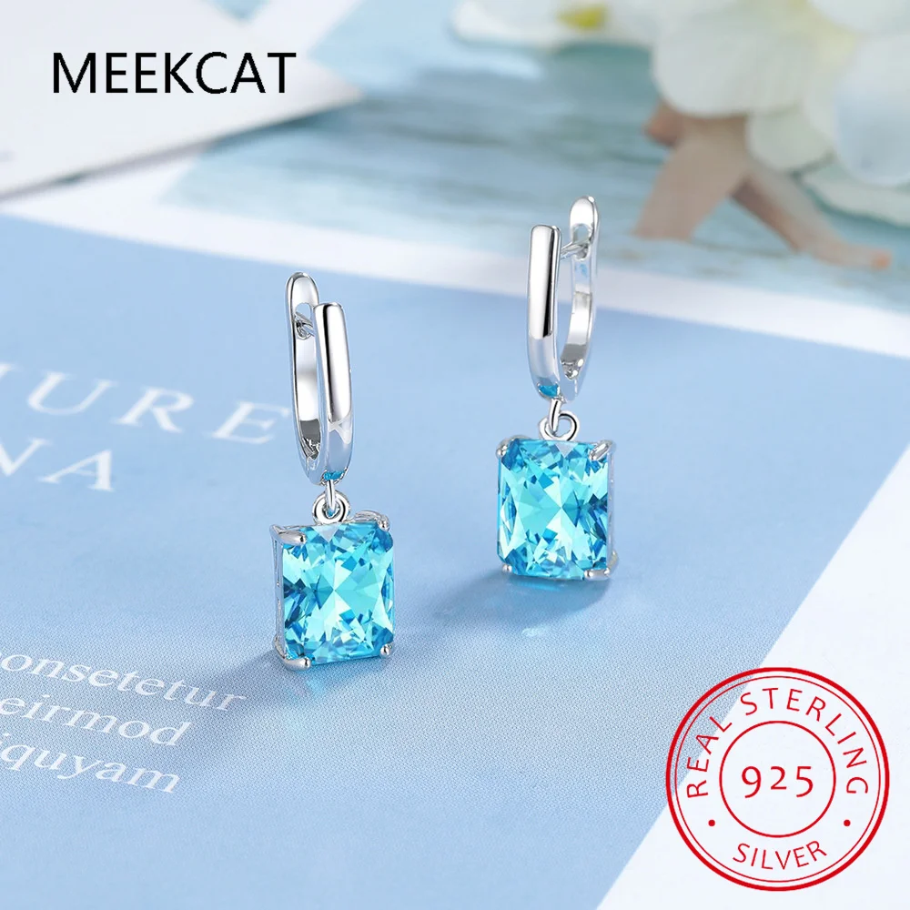 Łącznie 1,73 ct poduszka naturalny błękitny topaz dynda spadek kolczyki 925 srebro dla kobiet kamień szlachetny piękna codzienna biżuteria