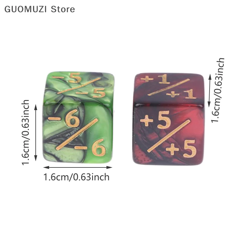 Green Red 16mm 6 Side Counting Dice +1/-1 Dice Kids Toy For Game Counting Counters
