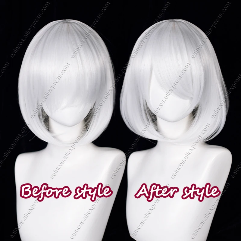 YoRHa No.2 Type B Cosplay Wig  2B 33cm White Short Hair Heat Resistant Synthetic Wigs