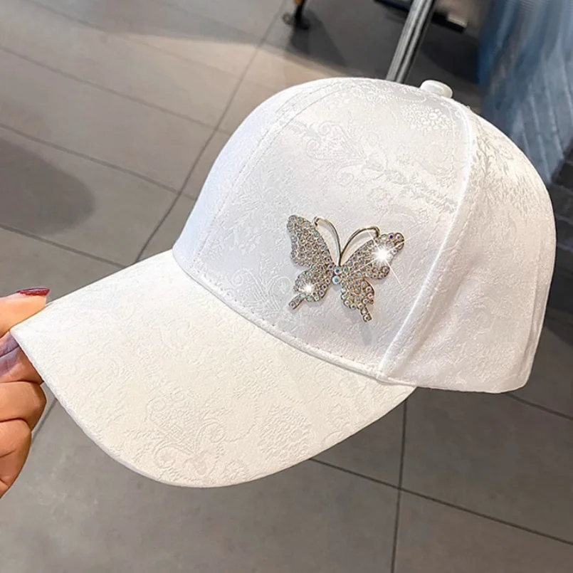 Rhinestone Butterfly Baseball Cap Women\'s Spring Summer Versatile Sunshade Hat Lace Pattern Baseball Cap