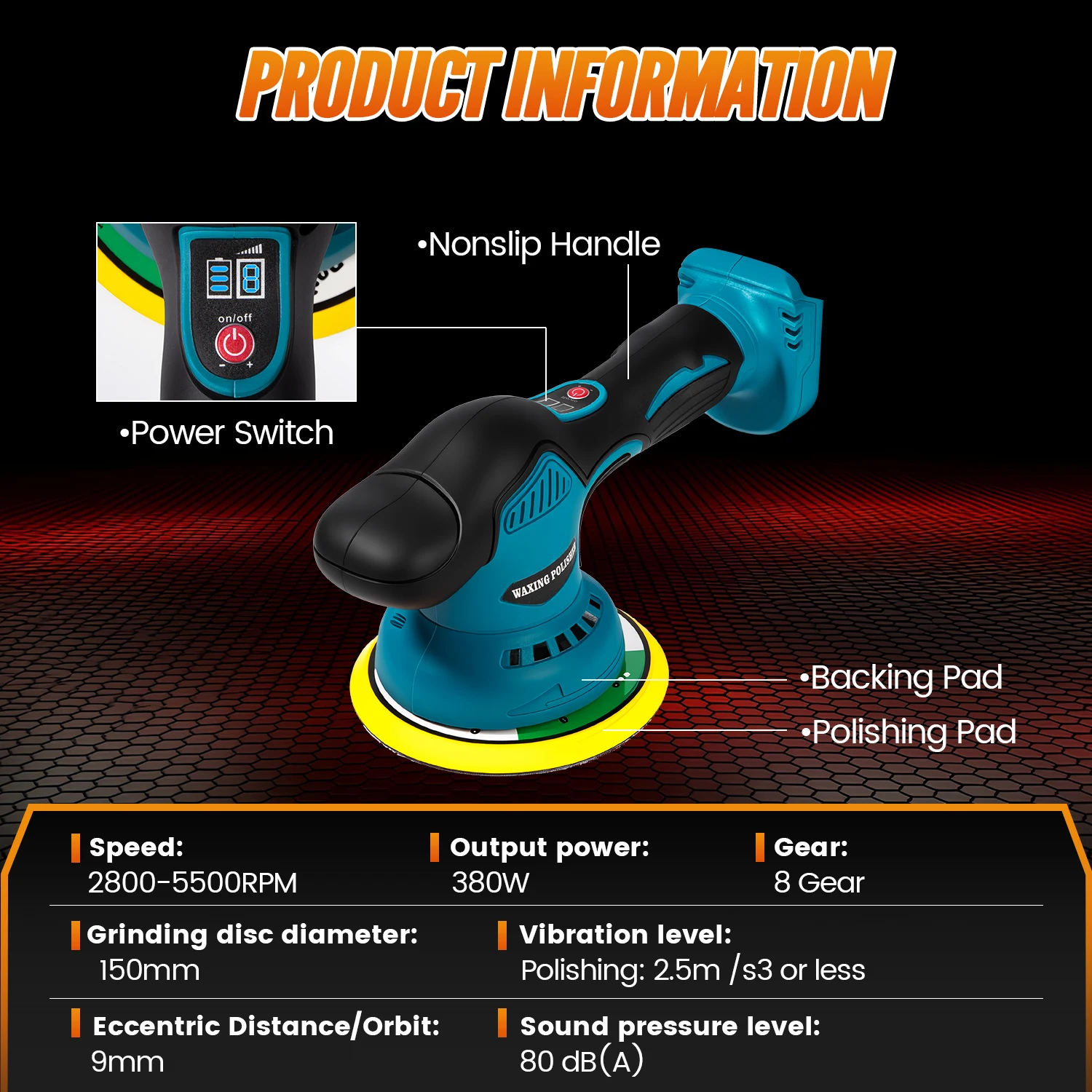 Makita – polisseuse électrique sans fil pour voiture, 8 vitesses, affichage numérique, Machine de polissage et de cire pour voiture, batterie 18V