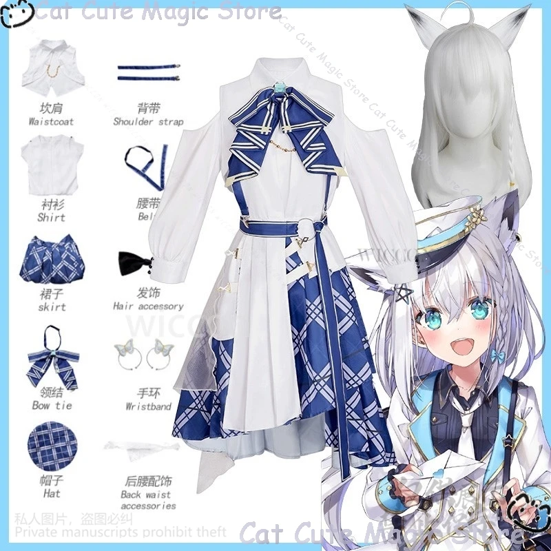 

Hololive Anime Vtuber Cosplay Shirakami Fubuki Clothes Blue Journey 1st Live Blue White Lolita Dress Carnival Outfit Halloween